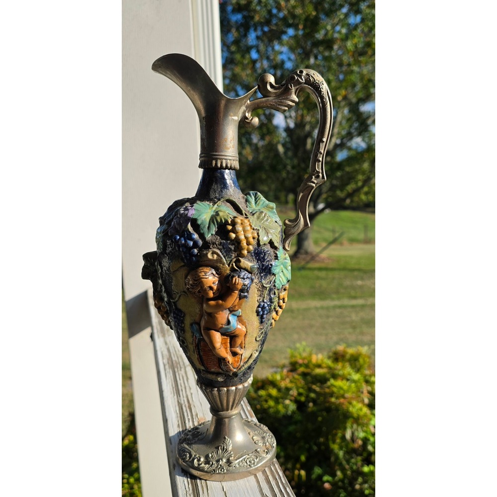 VTG Hand Painted Italy Art 2598 Riprod Vietate CC Cherub Decanter As is 70s